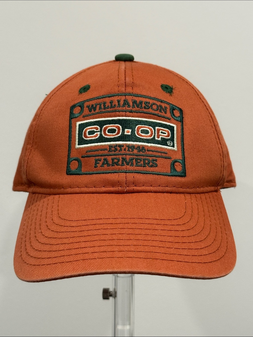 Williamson Co‑Op Farmers Orange Velcro Strap Back Baseball Cap – Est. 1946